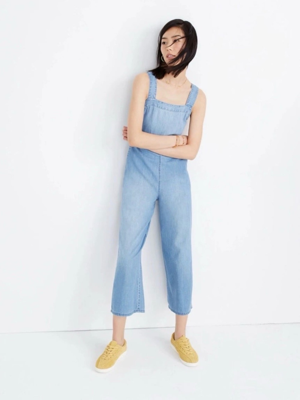 Madewell Denim Wide Leg Jumpsuit Overalls Tie Back Open Back Blue Size 00